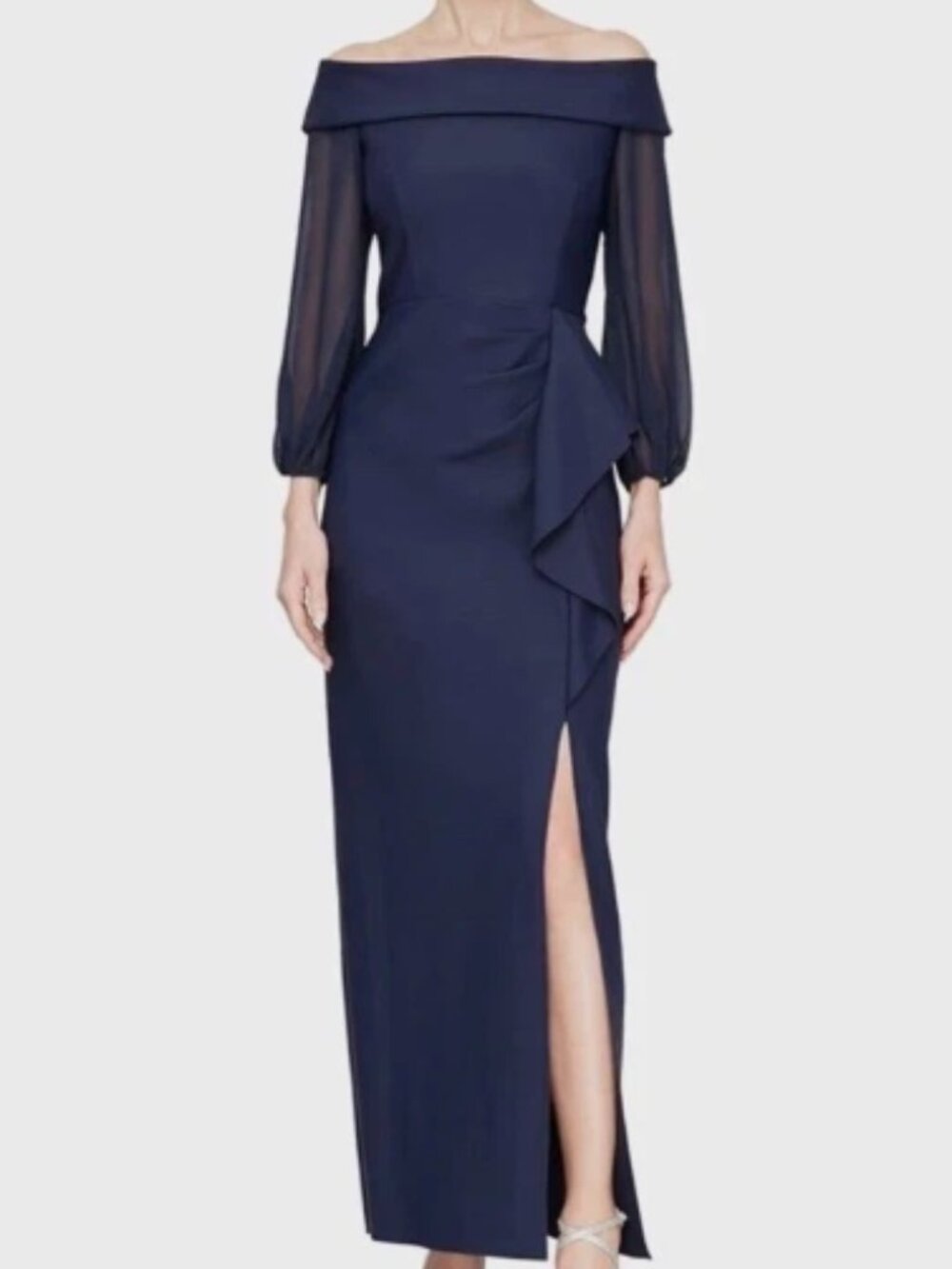 Alex Evenings Women's Blue Ruffled Off-the-Shoulder Gown Dress Size 8 NWT